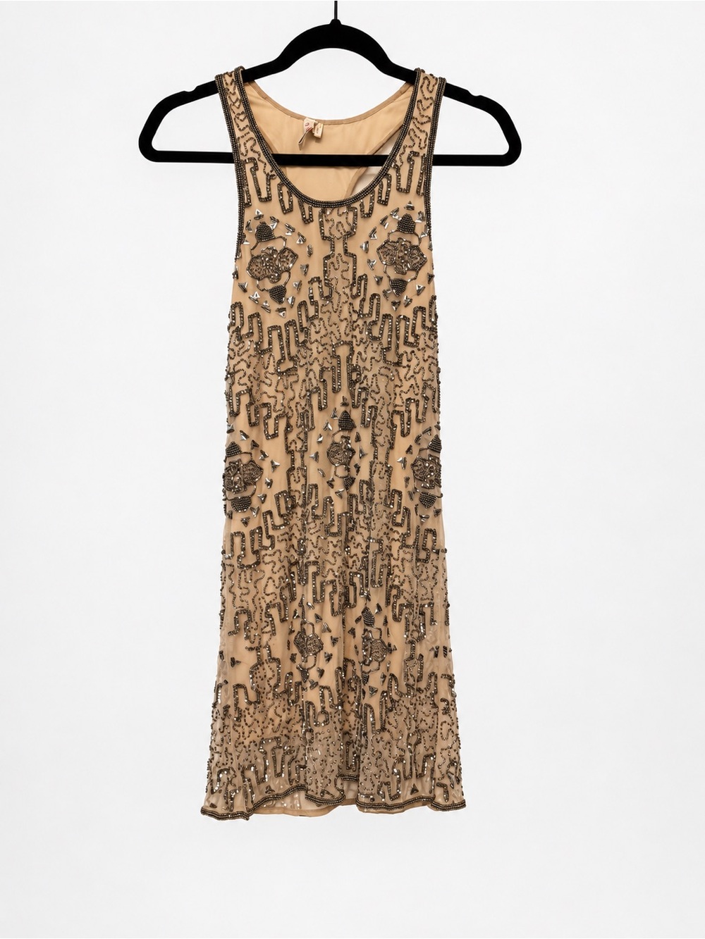 RAGA Beige Beaded Sleeveless Mini Dress